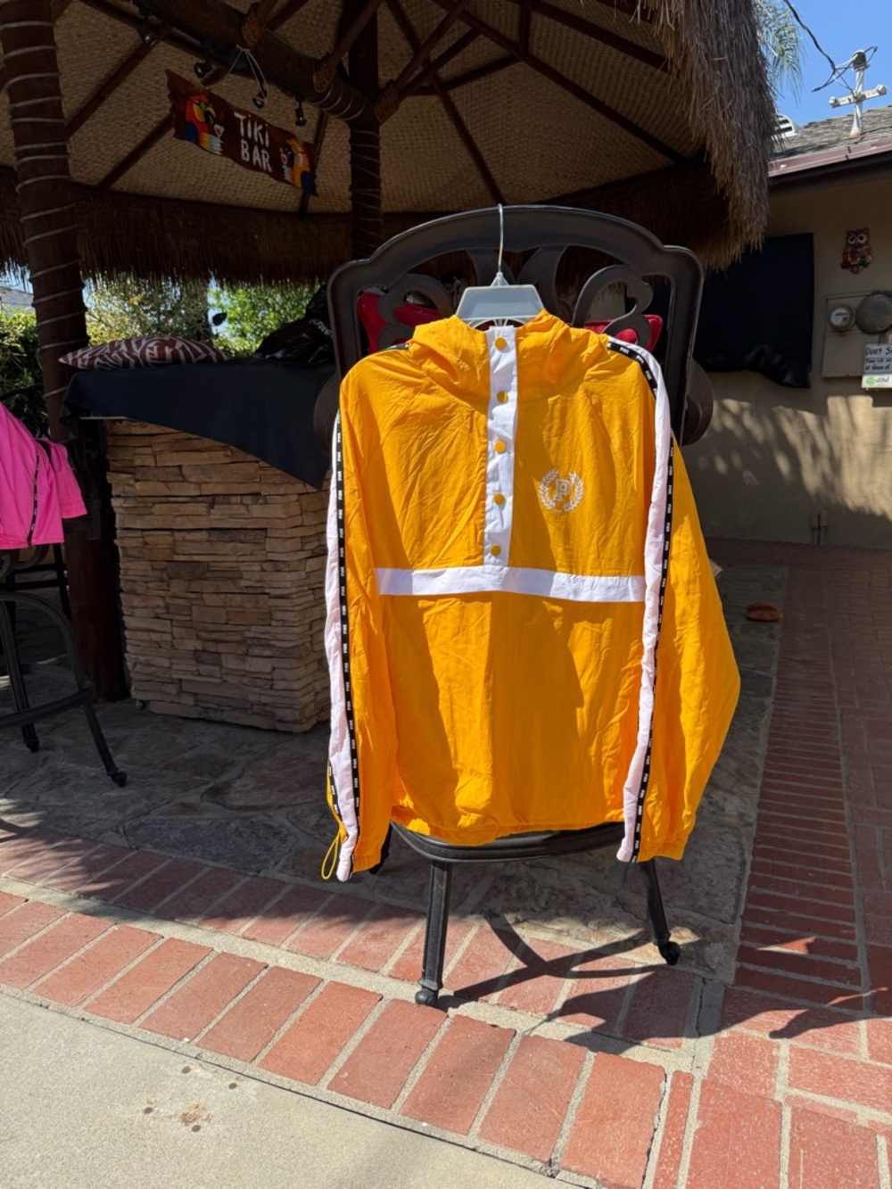 PINK ANORAK: Yellow Hooded Windbreaker with White Trim